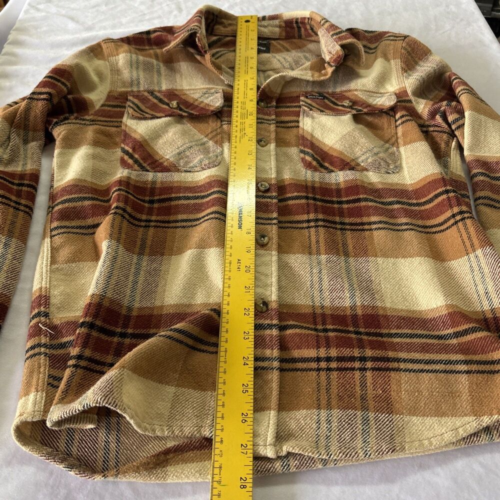 Brixton Bowery Plaid Flannel Shirt Mens Small Brown Rust Gold Long Sleeve - Picture 10 of 13